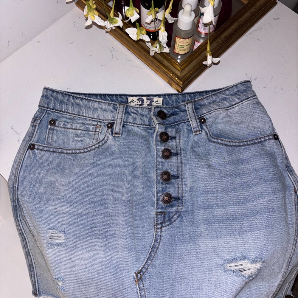 We The Free Light Blue Denim Mini Skirt